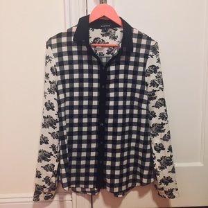 Floral/Plaid Long Sleeve Button Up